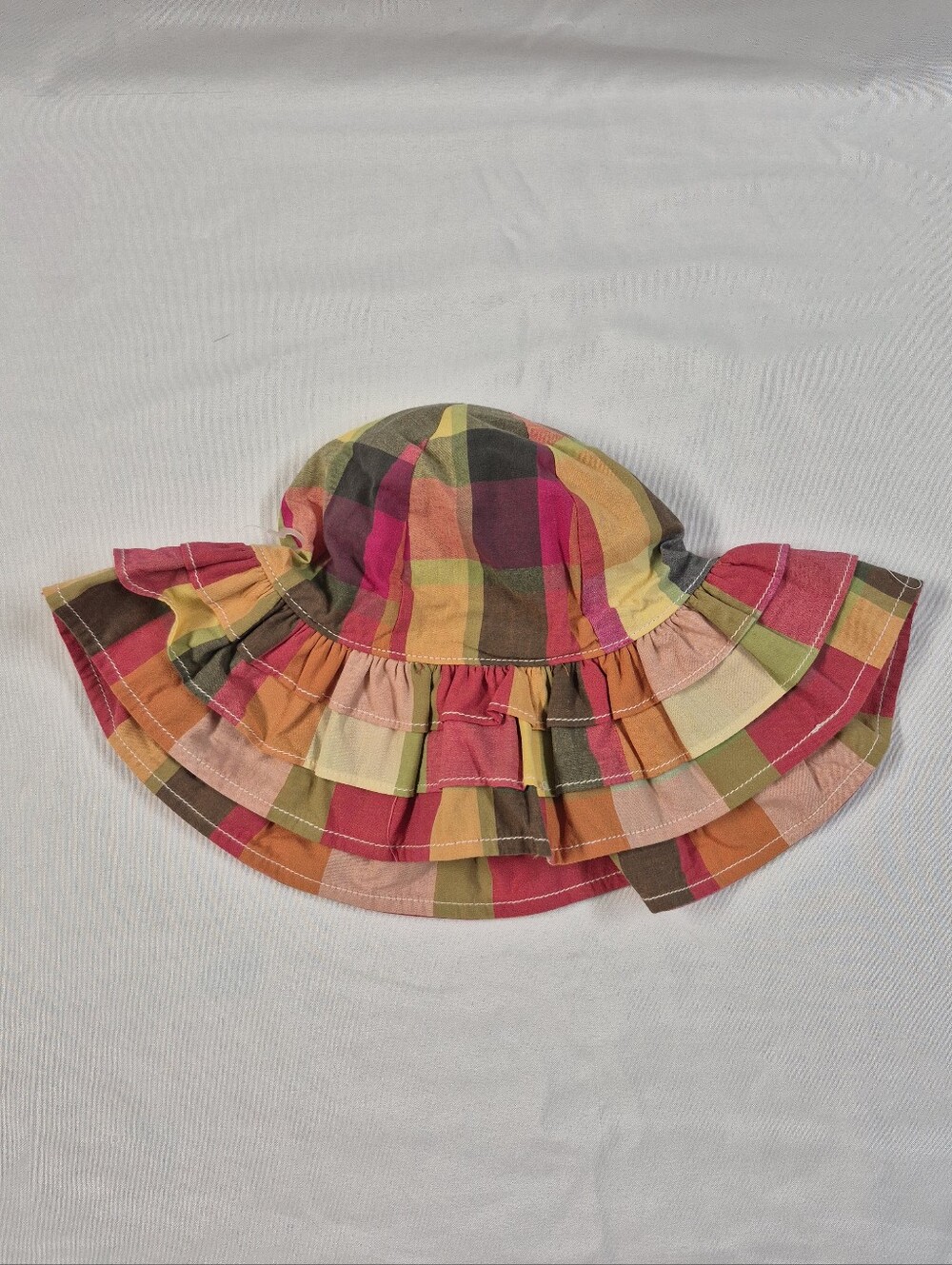 Gymboree Toddler Girls Plaid Ruffle Sun Hat Multicolor Beach Bucket Hat 2T-3T